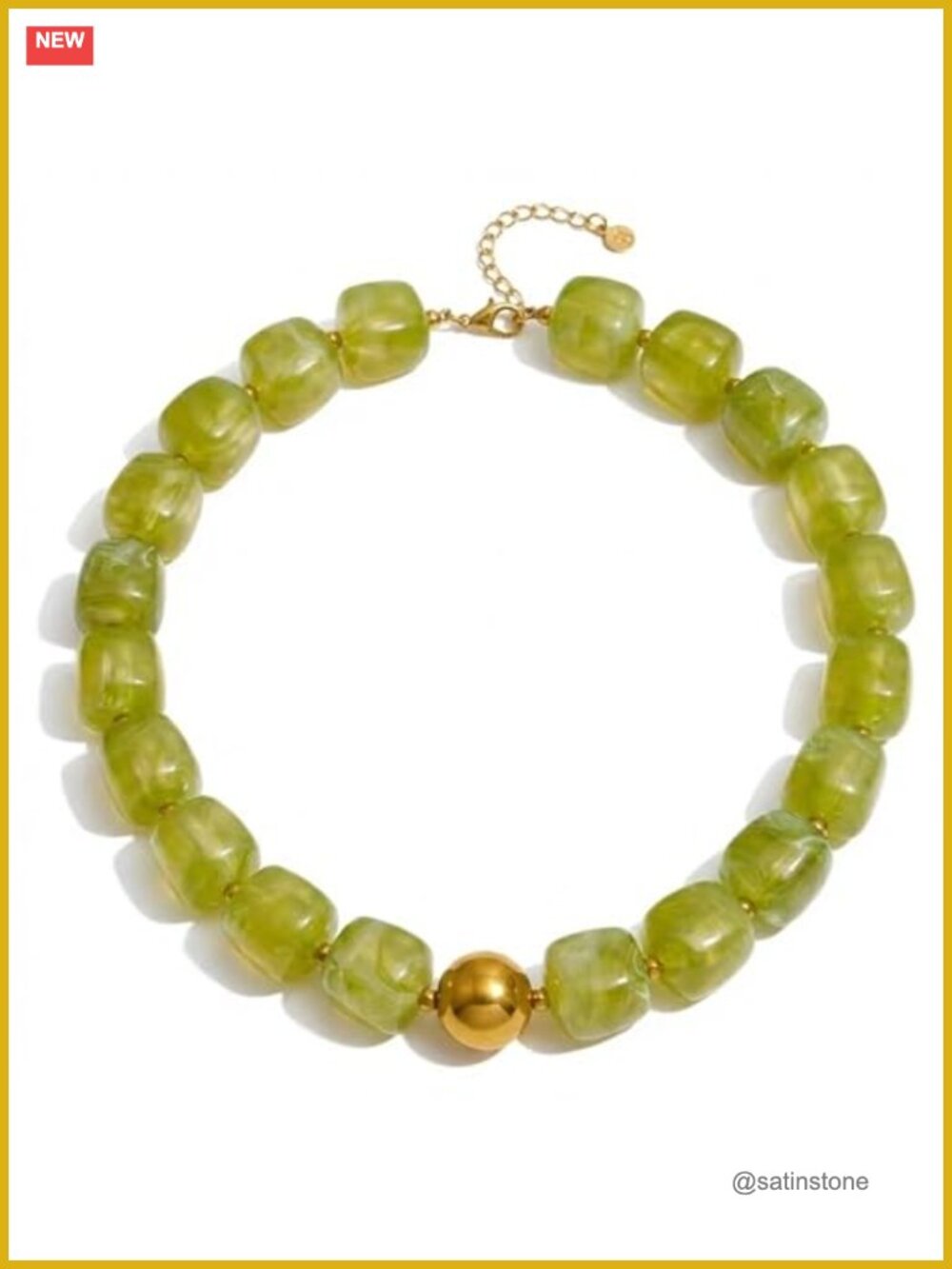 Chunky Beaded Statement Choker Necklace Acrylic Stainless Steel Lobster Clasp